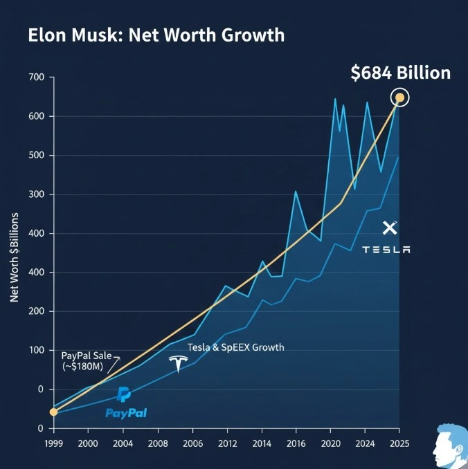 Elon Musk: The Complete Story from Beginning to Now — A Financial Journey from $22 Million to $684 Billion