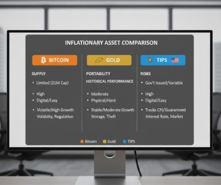 infographic comparing Bitcoin gold and TIPS under inflationary conditions