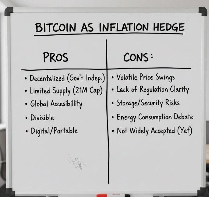 pros and cons table for Bitcoin as inflation hedge