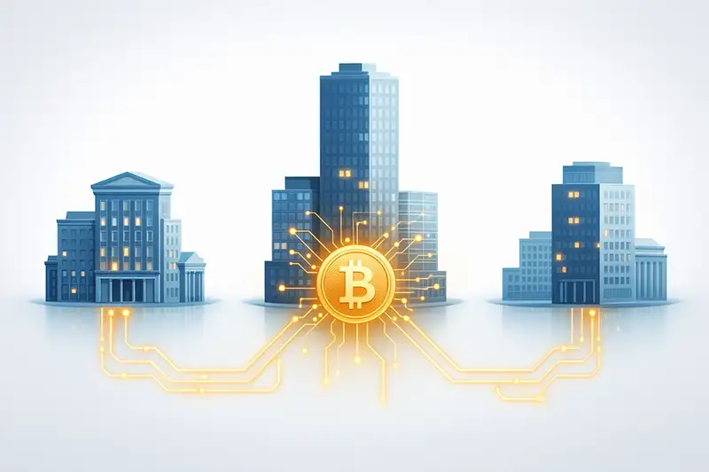 Conceptual illustration showing large financial institutions such as banks