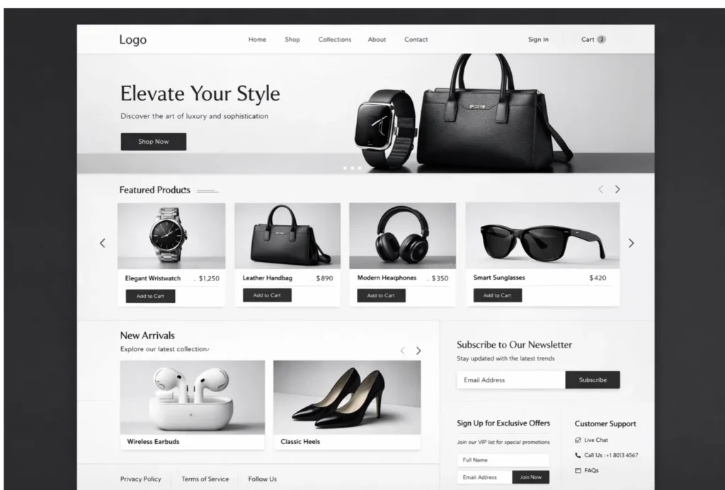A visually appealing website layout with professional UI components, highlighting design excellence and a seamless user experience